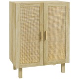 HOMCOM Credență Bucătărie Boho Bufet Ratan Rafturi Reglabile Lemn Natural 73x41x102 cm