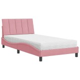 Cumpara ieftin Pat cu saltea, Hanko, roz, 100x200 cm, catifea