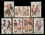 1957 Romania - Set 7 intreguri carti postale Jocuri populare rom&acirc;nești, ilustrate de propaganda, Circulata, Printata