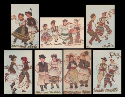 1957 Romania - Set 7 intreguri carti postale Jocuri populare rom&amp;acirc;nești, ilustrate de propaganda foto