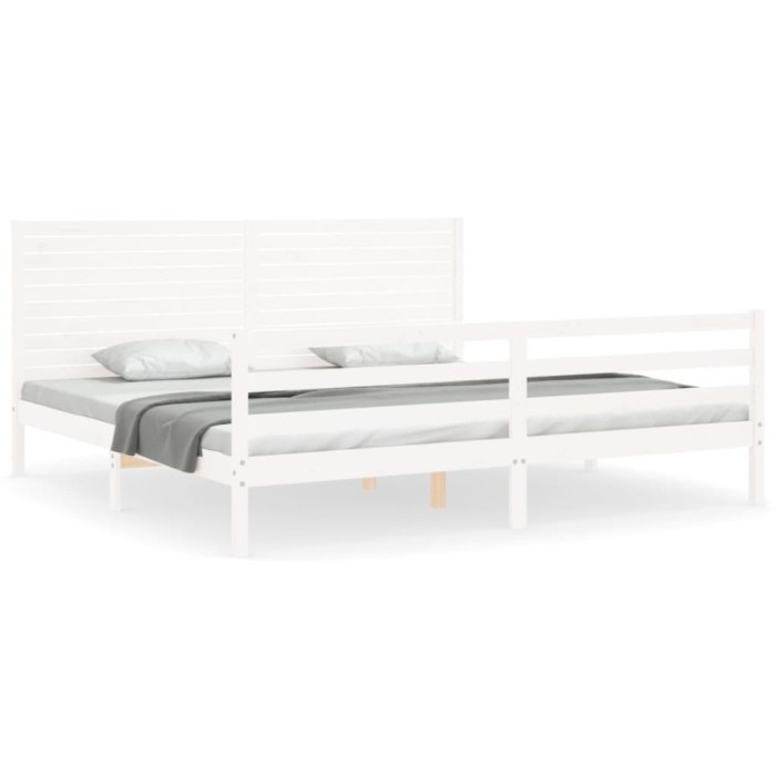 Cadru pat cu tablie 200x200 cm, alb, lemn masiv