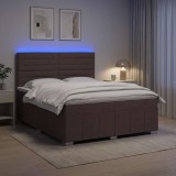 Cumpara ieftin Pat cu arcuri LED si saltea Maro inchis 180 x 200 cm Tesatura