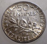 J.023 FRANTA WWI 50 CENTIMES 1916 ARGINT