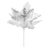 Floare Decorativă Crăciun, Model Crăciuniță, Culoare Argintie, Dimensiune 26cm, Glitter, Oem