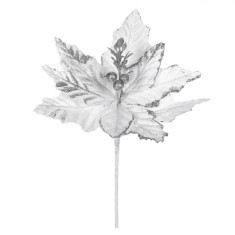 Floare Decorativă Crăciun, Model Crăciuniță, Culoare Argintie, Dimensiune 26cm, Glitter