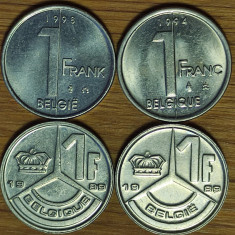 Belgia - set I superb 4 monede diferite 1 franc - variante franceza & flamanda