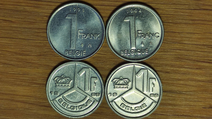 Belgia - set I superb 4 monede diferite 1 franc - variante franceza &amp; flamanda