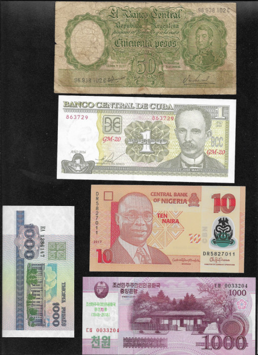 Set 5 bancnote de prin lume adunate (cele din imagini) #280
