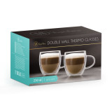 Set 2 Cani Cesti din Sticla cu Perete Dublu Thermo Transparent cu Capacitate 250 ml pentru Cafea, Cappuccino, Latte Macchiato, Ceai, Oem