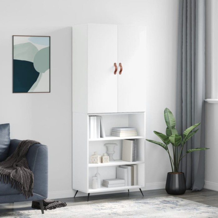 Dulap &icirc;nalt, alb extralucios, 69,5x34x180 cm, lemn compozit
