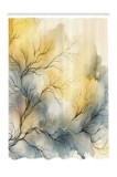 Perdea de duș galbenă cu ramuri fără frunze de toamnă pe fundal acuarelă &ndash; bej, castaniu pal, maro, amurg 175x200cm