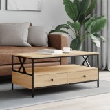 Masuta cafea Gossi, stejar sonoma, 100x51x45 cm, lemn prelucrat, sertare, raft, metal