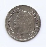 Franta 20 Centimes 1867 BB - Napoleon III, Argint 1 g/835, KM-808.2