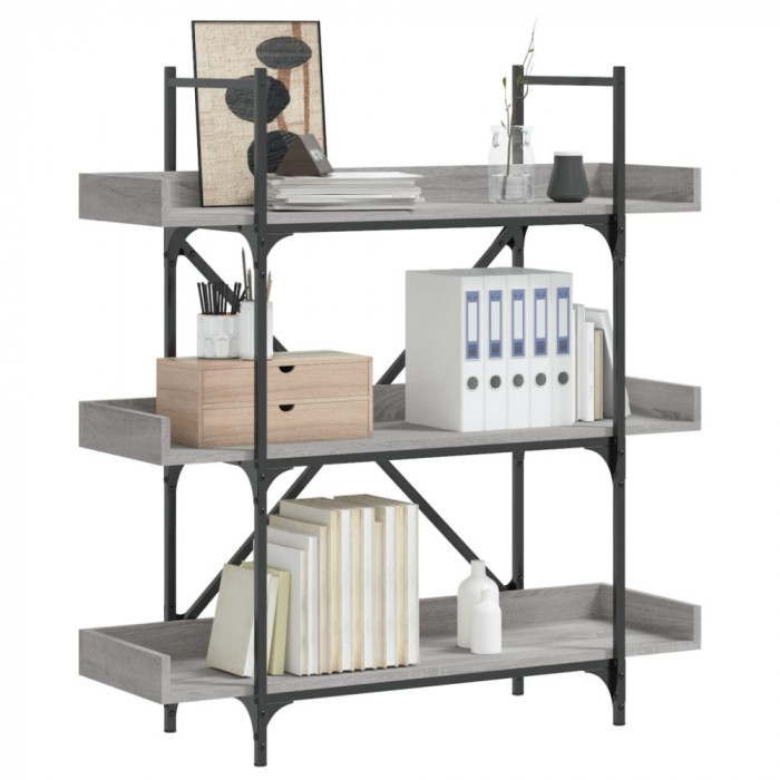 Gossi biblioteca 3 niveluri gri sonoma 100x33x108,5 cm lemn prelucrat