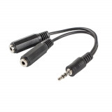 Cumpara ieftin Splitter adaptor audio stereo jack 3.5 mm 3 pini tata la 2 x jack 3.5 mm 3 pini mama, Lanberg 40993, cu cablu 10 cm, negru