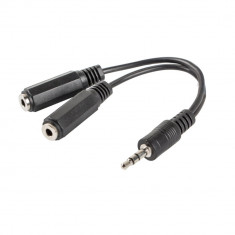 Splitter adaptor audio stereo jack 3.5 mm 3 pini tata la 2 x jack 3.5 mm 3 pini mama, Lanberg 40993, cu cablu 10 cm, negru