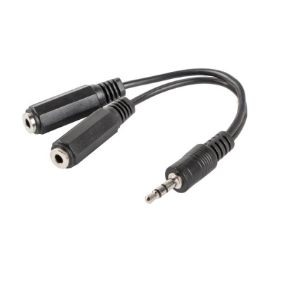 Splitter adaptor audio stereo jack 3.5 mm 3 pini tata la 2 x jack 3.5 mm 3 pini mama, Lanberg 40993, cu cablu 10 cm, negru foto