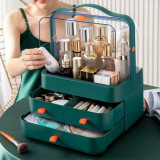 Organizator pentru cosmetice si MakeUP cu sertare si capac rabatabil transparent, Rezistent la apa, Plastic, Verde, 29.8 x 39.5, Oem