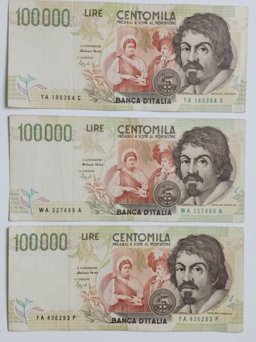 bancnote de 100000 lire italia 1994 - 60 lei bucata , au cate o ruptura de 1 cm
