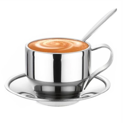 Set ceasca, farfurie si lingurita din inox, 125 ml foto