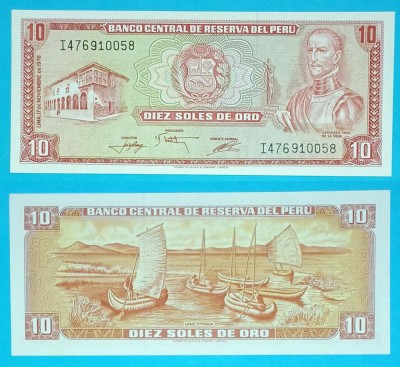 Peru 10 Soles oro 1976 &amp;#039;Titicaca&amp;#039; UNC serie: I46910058 p#112 foto