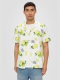 S.Oliver Camasa barbati cu maneca scurta, imprimeu cu lime, Regular fit, Alb, L, 2XL, 3XL, XL, Verde