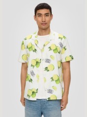 s.Oliver Camasa barbati cu maneca scurta, imprimeu cu lime, Regular fit, Alb, L