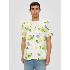 s.Oliver Camasa barbati cu maneca scurta, imprimeu cu lime, Regular fit, Alb, L