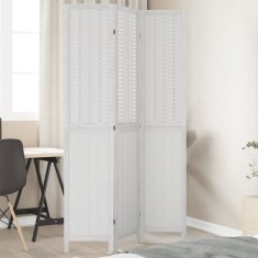 vidaXL Paravan cameră 3 panouri, alb, lemn masiv paulownia 358719