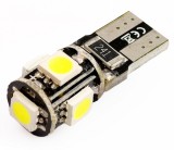 Bec W5W T10, 5 LED, SMD, CAN-BUS, 12V, 5W, lumina alb rece ~7000k, latime 12 mm, Oem