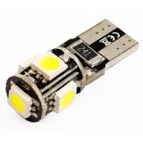 Bec W5W T10, 5 LED, SMD, CAN-BUS, 12V, 5W, lumina alb rece ~7000k, latime 12 mm