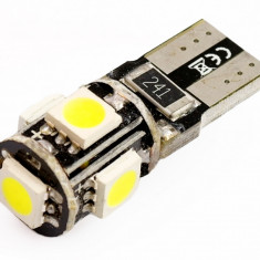 Bec W5W T10, 5 LED, SMD, CAN-BUS, 12V, 5W, lumina alb rece ~7000k, latime 12 mm