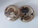 Scrumieră ceramica gresie cu capac &ndash; Topferei Paul G&uuml;nther (Adendorf), &Oslash; 12 cm, pictată manual
