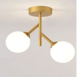 Lustra moderna in forma de Y, 2 globuri de sticla alba, corp auriu, dulie E27, inaltime 30cm