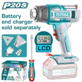 Suflanta cu aer cald TOTAL 20V cu LCD, 550&deg;C, fara acumulator