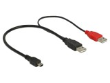 Cablu USB 2.0 DELOCK - USB A x2, USB B mini, 0,3m, negru