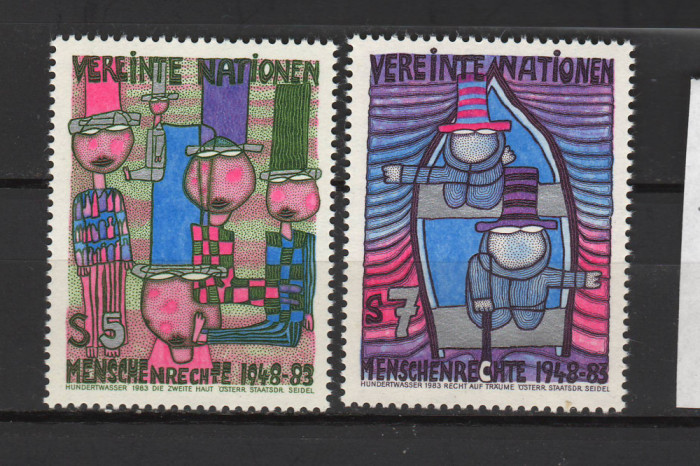 TIMBRE 141 a, ONU, VIENA, 1983, A 35 - A ANIVERSARE DREPTURILE OMULUI.