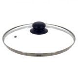 Capac Tigaie Sticla 24cm Universal cu Margine Inox, Transparent, Termorezistent, Ventil Abur, Compatibil Masina Spalat Vase