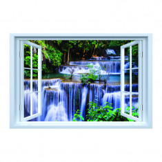 Sticker decorativ efect 3D, 130 x 85 cm, cascada padure tropicala foto