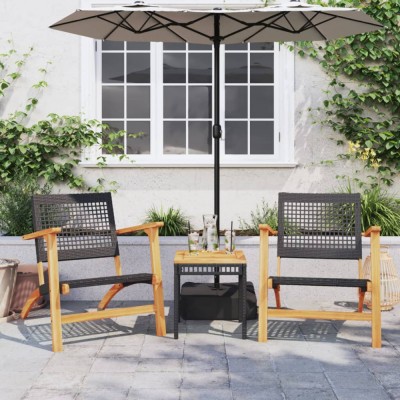 vidaXL Set mobilier bistro, 3 piese, poliratan negru/lemn de acacia foto