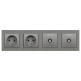 Priza dubla Legrand SAPAN 2 prize 2xTV cu impamantare IP20, cadru alb, 16A, 250V