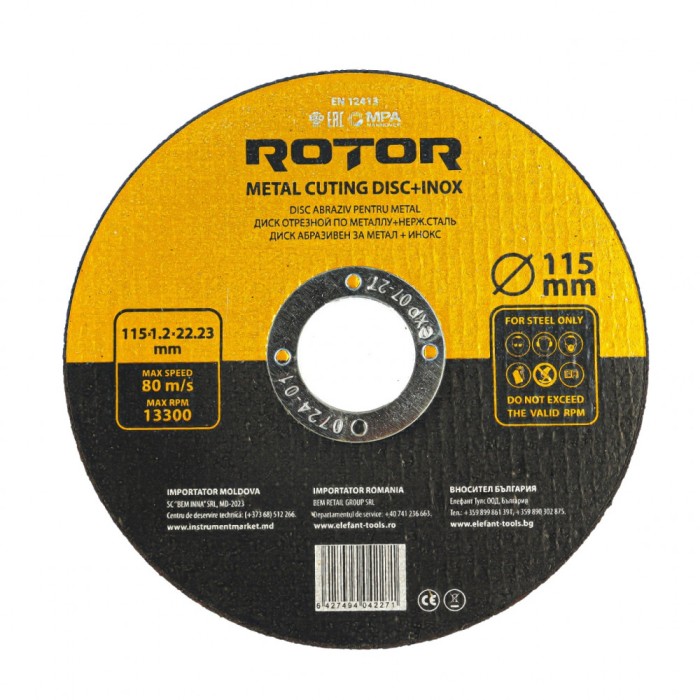 Disc abraziv pentru metal+inox ROTOR 115*1,2*22, 23 Innovative ReliableTools