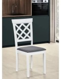 Scaun de living si bucatarie din lemn masiv Vienna, tapiterie stofa, lacuit,120 kg, 94x49x40 cm, alb/gri