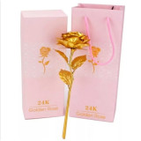 Trandafir artificial, suflat cu aur 24K, cutie eleganta, punga de cadou inclusa, auriu