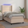 VidaXL Pat cu arcuri, saltea și LED, cappuccino, 90x200cm, piele eco 3139306