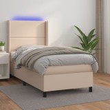 VidaXL Pat cu arcuri, saltea și LED, cappuccino, 100x200cm, piele eco