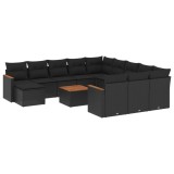 Set mobilier de gradina cu perne, 13 piese, negru, poliratan