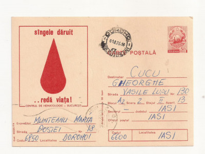 RF27 -Carte Postala- Centrul de hematologie, Bucuresti, circulata 1976 foto