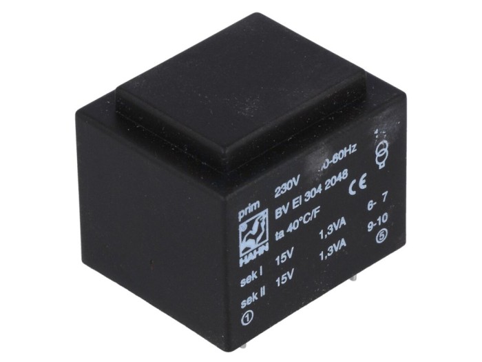 Transformator &icirc;ncapsulat 230VAC 15V 15V PCB