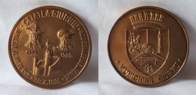medalia Municipiul GIURGIU &amp;amp; Cetatea Giurgiului, medalie aniversara 600 de ani de atestare, voievozii Mircea cel Bătr&amp;acirc;n si Mihai Viteazul #2 foto